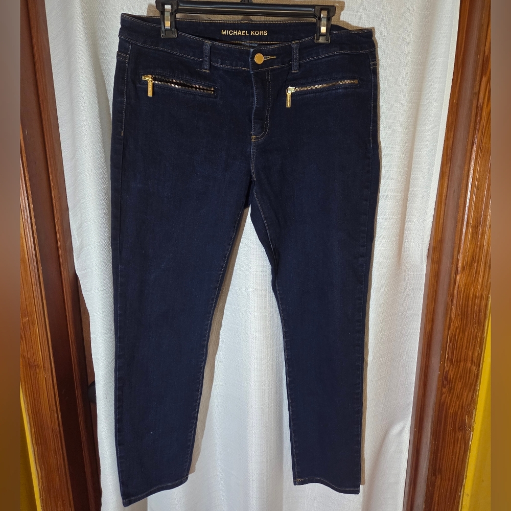 MICHAEL KORS , SKINNY OVERDYED INDIGO BLUE JEANS